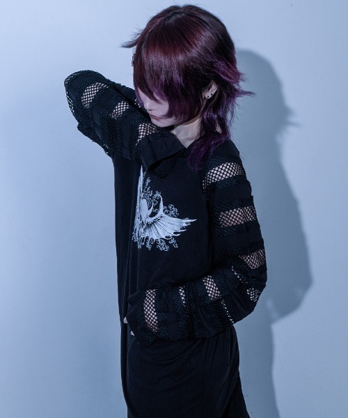Gamchu(ガムチュ)の「『Gamchu/ガムチュ』守・手・主 切り替えロンTEE(Tシャツ/カットソー・レディース・ブルー/ブラック・FREE)」の4枚目の写真