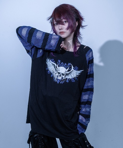 Gamchu(ガムチュ)の「『Gamchu/ガムチュ』守・手・主 切り替えロンTEE(Tシャツ/カットソー・レディース・ブルー/ブラック・FREE)」の9枚目の写真
