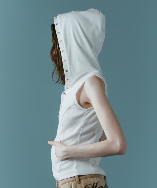 Knuth Marf(クヌースマーフ)の「【Knuth Marf】クヌースマーフ snap-button hoodie(Tシャツ/カットソー・レディース・ネイビー/ホワイト/チャコールグレー・FREE)」の15枚目の写真