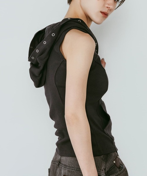 Knuth Marf(クヌースマーフ)の「【Knuth Marf】クヌースマーフ snap-button hoodie(Tシャツ/カットソー・レディース・ネイビー/ホワイト/チャコールグレー・FREE)」の5枚目の写真