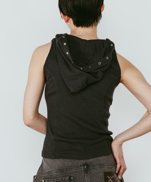 Knuth Marf(クヌースマーフ)の「【Knuth Marf】クヌースマーフ snap-button hoodie(Tシャツ/カットソー・レディース・ネイビー/ホワイト/チャコールグレー・FREE)」の6枚目の写真