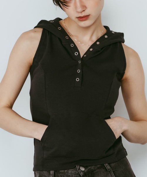 Knuth Marf(クヌースマーフ)の「【Knuth Marf】クヌースマーフ snap-button hoodie(Tシャツ/カットソー・レディース・ネイビー/ホワイト/チャコールグレー・FREE)」の4枚目の写真