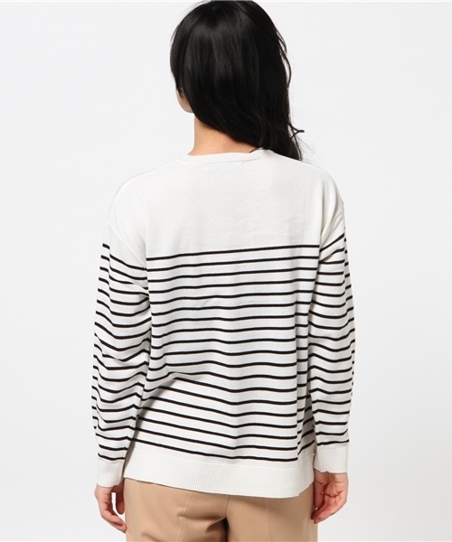 VENCEEXCHANGE（ヴァンスエクスチェンジ）の「ポケ付Vニットプルオーバー          （ニット/セーター・レディース・ベージュ/その他35/オフホワイト/グレー・MEDIUM）」の7枚目の写真