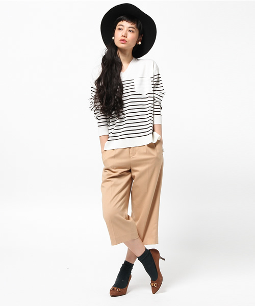 VENCEEXCHANGE（ヴァンスエクスチェンジ）の「ポケ付Vニットプルオーバー          （ニット/セーター・レディース・ベージュ/その他35/オフホワイト/グレー・MEDIUM）」の8枚目の写真