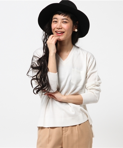 VENCEEXCHANGE（ヴァンスエクスチェンジ）の「ポケ付Vニットプルオーバー          （ニット/セーター・レディース・ベージュ/その他35/オフホワイト/グレー・MEDIUM）」の14枚目の写真