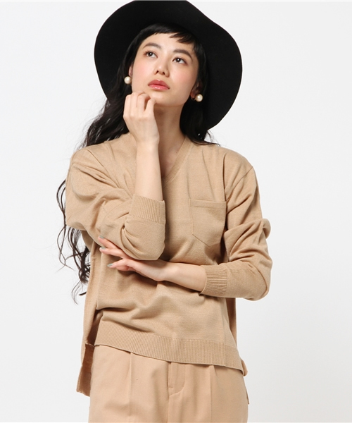 VENCEEXCHANGE（ヴァンスエクスチェンジ）の「ポケ付Vニットプルオーバー          （ニット/セーター・レディース・ベージュ/その他35/オフホワイト/グレー・MEDIUM）」の16枚目の写真