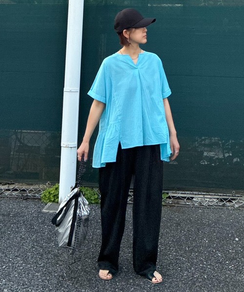 notch.(ノッチ)の「【notch. by KR 】スキッパーサイドギャザーブラウス(シャツ/ブラウス・レディース・ブラック/ネイビー/オフホワイト/ライトブルー・M)」の12枚目の写真