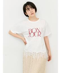 Samansa Mos2 | 【接触冷感】裾レースロゴTシャツ(Tシャツ/カットソー)