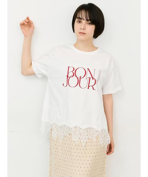 Samansa Mos2（サマンサ モスモス）の「【接触冷感】裾レースロゴTシャツ（Tシャツ/カットソー・レディース・ブラック/オフホワイト/グレー系その他・F）」の11枚目の写真