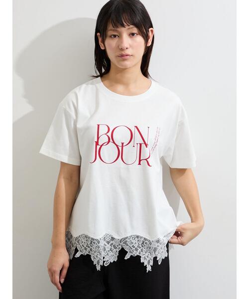Samansa Mos2（サマンサ モスモス）の「【接触冷感】裾レースロゴTシャツ（Tシャツ/カットソー・レディース・ブラック/オフホワイト/グレー系その他・F）」の13枚目の写真