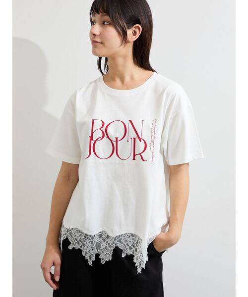 Samansa Mos2（サマンサ モスモス）の「【接触冷感】裾レースロゴTシャツ（Tシャツ/カットソー・レディース・ブラック/オフホワイト/グレー系その他・F）」の14枚目の写真