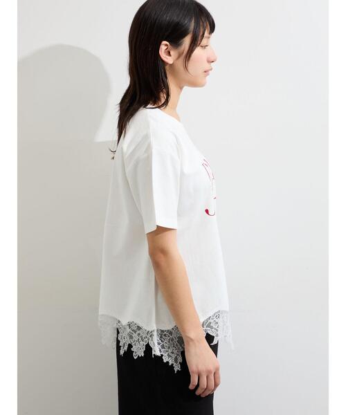 Samansa Mos2（サマンサ モスモス）の「【接触冷感】裾レースロゴTシャツ（Tシャツ/カットソー・レディース・ブラック/オフホワイト/グレー系その他・F）」の15枚目の写真