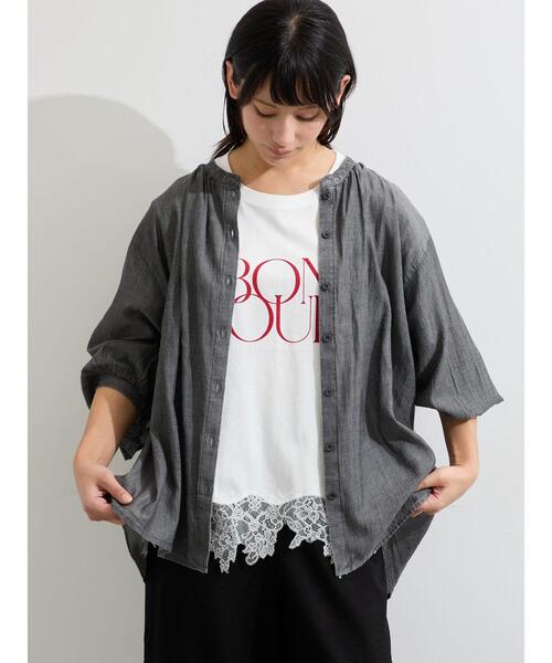 Samansa Mos2（サマンサ モスモス）の「【接触冷感】裾レースロゴTシャツ（Tシャツ/カットソー・レディース・ブラック/オフホワイト/グレー系その他・F）」の16枚目の写真