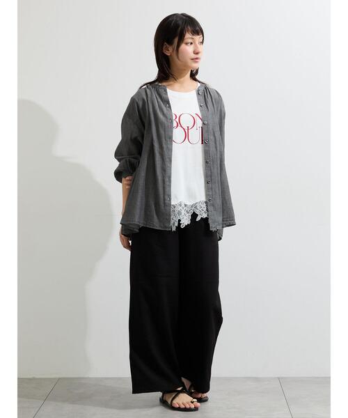 Samansa Mos2（サマンサ モスモス）の「【接触冷感】裾レースロゴTシャツ（Tシャツ/カットソー・レディース・ブラック/オフホワイト/グレー系その他・F）」の17枚目の写真