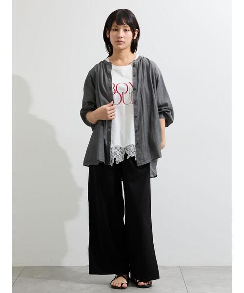 Samansa Mos2（サマンサ モスモス）の「【接触冷感】裾レースロゴTシャツ（Tシャツ/カットソー・レディース・ブラック/オフホワイト/グレー系その他・F）」の18枚目の写真