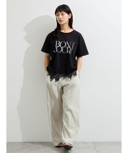 Samansa Mos2（サマンサ モスモス）の「【接触冷感】裾レースロゴTシャツ（Tシャツ/カットソー・レディース・ブラック/オフホワイト/グレー系その他・F）」の19枚目の写真