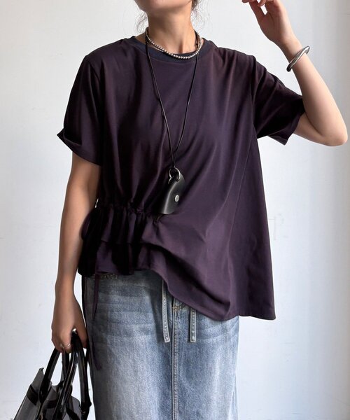DouDou(ドゥドゥ)の「【WEB限定】アシメタックフリルデザインTEE(Tシャツ/カットソー・レディース・カーキ/オフホワイト/ダークブルー・FREE)」の2枚目の写真