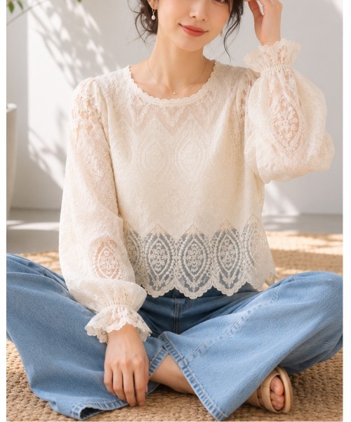 FAZVY(ファズビー)の「シアーデザインブラウス(シャツ/ブラウス・レディース・ホワイト/ベージュ・M)」の1枚目の写真