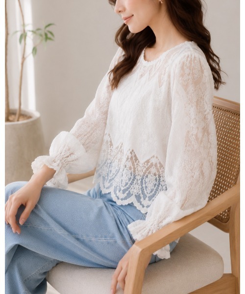 FAZVY(ファズビー)の「シアーデザインブラウス(シャツ/ブラウス・レディース・ホワイト/ベージュ・M)」の9枚目の写真