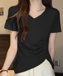 ドレープ×アシメ裾が美しいVネックTシャツ