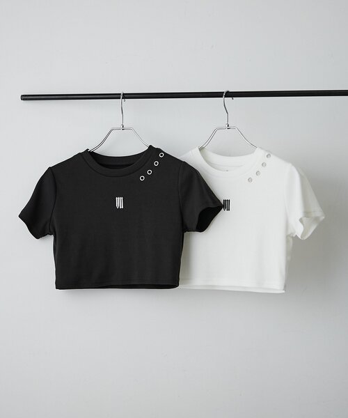 Mavie..7(メヴィセットゥ)の「【Mavie..7】刺繍アイレットTee(Tシャツ/カットソー・レディース・ブラック/オフホワイト・FREE)」の5枚目の写真