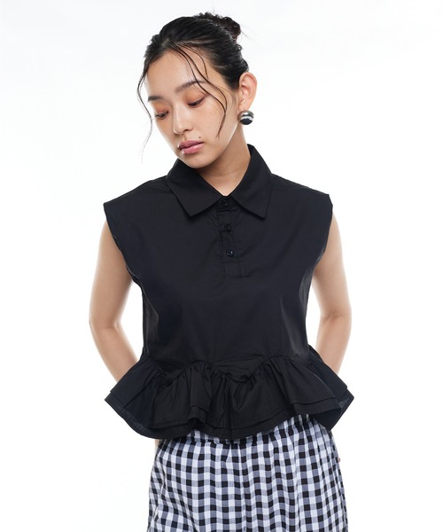 Narcissus(ナルシス)の「【Narcissus】フリルペプラムシャツ トップス ブラウス ノースリーブ(シャツ/ブラウス・レディース・ホワイト/ブラック・FREE)」の2枚目の写真