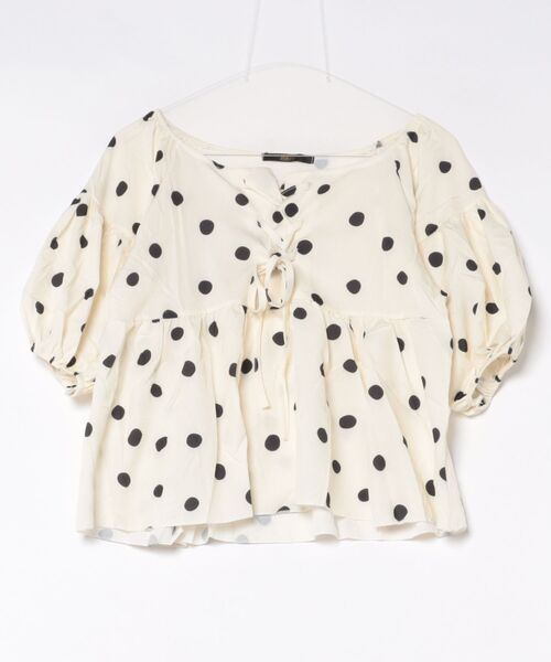 Ritzy(リッツィー)の「ドット柄・バルーンスリーブ半袖ブラウス(シャツ/ブラウス・レディース・ホワイト・LARGE/MEDIUM)」の4枚目の写真