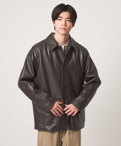 green label relaxing(グリーンレーベルリラクシング)の「ラムレザー カバーオール(カバーオール・メンズ・ブラック/ダークブラウン・M/L)」の8枚目の写真