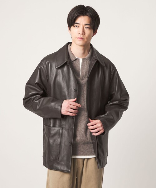 green label relaxing(グリーンレーベルリラクシング)の「ラムレザー カバーオール(カバーオール・メンズ・ブラック/ダークブラウン・M/L)」の9枚目の写真