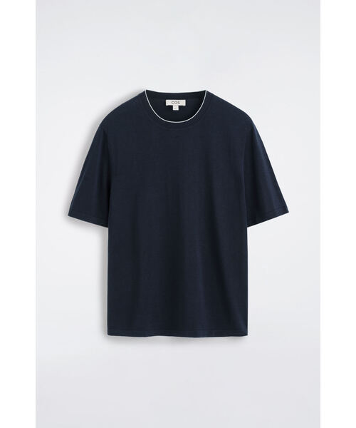 COS(コス)の「コントラストトリム シルクコットンTシャツ(Tシャツ/カットソー・メンズ・ベージュ/ネイビー・XL/L/XS/S/M)」の8枚目の写真