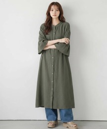 ワンピース シャツワンピース カジュアル ファッション ロングワンピース 春 夏 秋 ナチュラル系 ガーゼワンピース 体型カバー 大人 コットンワンピース 前開きワンピース 羽織り ロング レディース ミモレ丈 ロング丈 半袖 五分袖 シンプル お洒落
