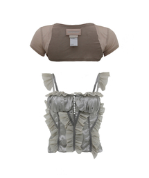 COLORED MESH SHIRRING TOP&BOLERO GRAY