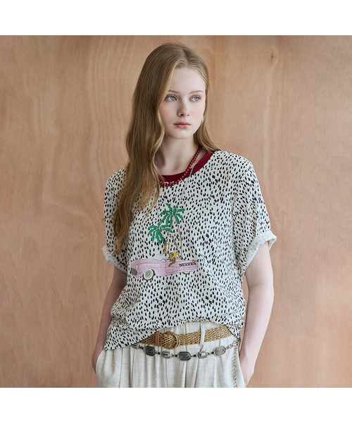 MAXZA(マージャコレクション)の「トロピカルレオパードコットン半袖Tシャツ(Tシャツ/カットソー・レディース・アイボリー・FREE)」の1枚目の写真