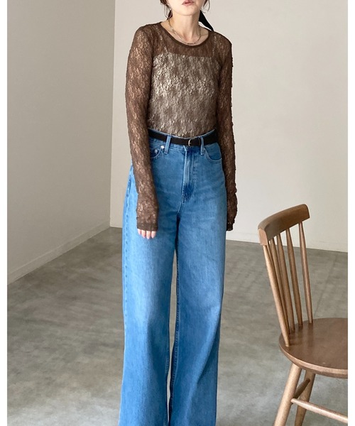 She's Closet(シーズクローゼット)の「長袖クルーネック透かし編みストレッチレースシアートップス(Tシャツ/カットソー・レディース・ブラック/ホワイト/ブラウン/アイボリー・FREE)」の10枚目の写真