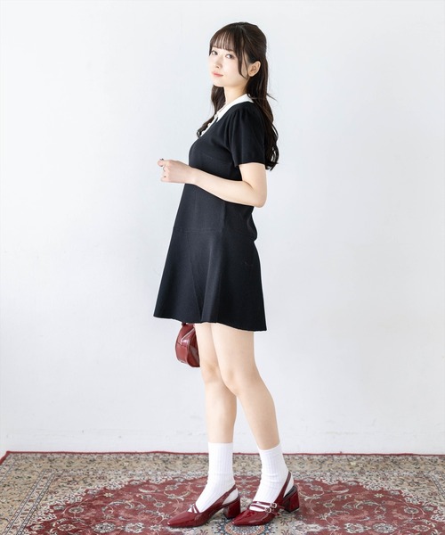 clear（クリア）の「配色ポロ襟半袖ニットミニワンピース［骨格ウェーブ／クラシカル／きれいめ／お嬢様コーデ］（ワンピース・レディース・グレー/ブラック・F）」の11枚目の写真