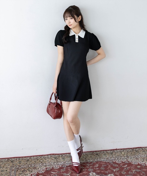 clear（クリア）の「配色ポロ襟半袖ニットミニワンピース［骨格ウェーブ／クラシカル／きれいめ／お嬢様コーデ］（ワンピース・レディース・グレー/ブラック・F）」の13枚目の写真