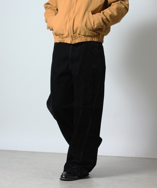 NYLAUS（ナイラス）の「【NYS】コーティングデニム フロッキーデニム カーブパンツ ロングパンツ カーブストレートパンツ セットアップ対応（デニムパンツ・メンズ・ブラウン/ブラック系その他/ブラック・L/M）」の5枚目の写真