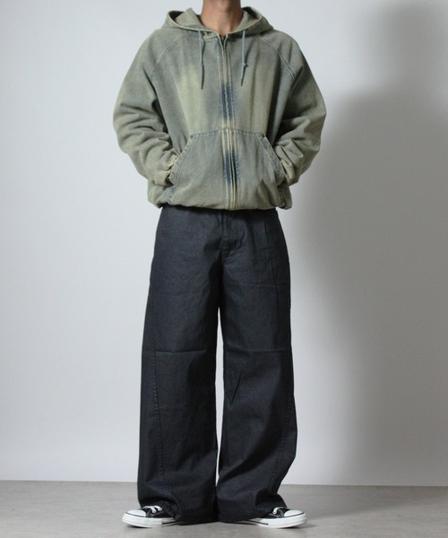 NYLAUS（ナイラス）の「【NYS】コーティングデニム フロッキーデニム カーブパンツ ロングパンツ カーブストレートパンツ セットアップ対応（デニムパンツ・メンズ・ブラウン/ブラック系その他/ブラック・L/M）」の15枚目の写真