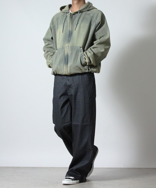 NYLAUS（ナイラス）の「【NYS】コーティングデニム フロッキーデニム カーブパンツ ロングパンツ カーブストレートパンツ セットアップ対応（デニムパンツ・メンズ・ブラウン/ブラック系その他/ブラック・L/M）」の17枚目の写真