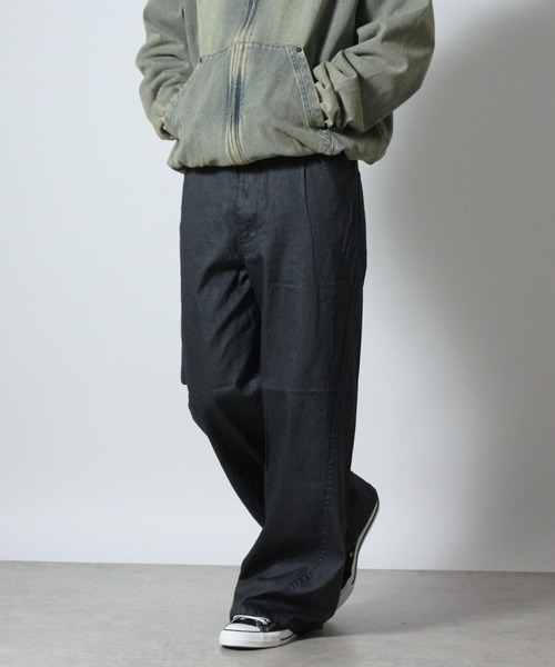 NYLAUS（ナイラス）の「【NYS】コーティングデニム フロッキーデニム カーブパンツ ロングパンツ カーブストレートパンツ セットアップ対応（デニムパンツ・メンズ・ブラウン/ブラック系その他/ブラック・L/M）」の14枚目の写真