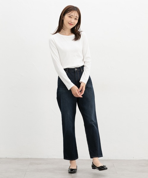 Honeys(ハニーズ)の「テレコボートネックT(Tシャツ/カットソー・レディース・パープル/ブラック/キャメル/スミクロ/オフホワイト/ピンク・L/LL/M/S)」の7枚目の写真