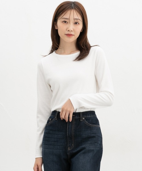 Honeys(ハニーズ)の「テレコボートネックT(Tシャツ/カットソー・レディース・パープル/ブラック/キャメル/スミクロ/オフホワイト/ピンク・L/LL/M/S)」の8枚目の写真