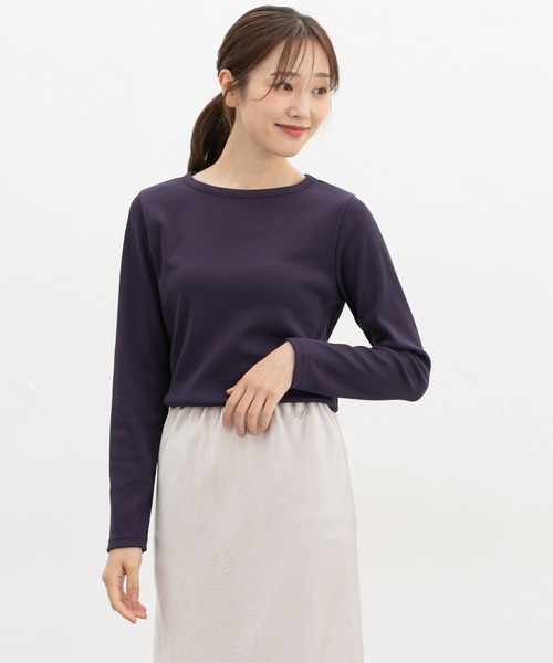 Honeys(ハニーズ)の「テレコボートネックT(Tシャツ/カットソー・レディース・パープル/ブラック/キャメル/スミクロ/オフホワイト/ピンク・L/LL/M/S)」の12枚目の写真