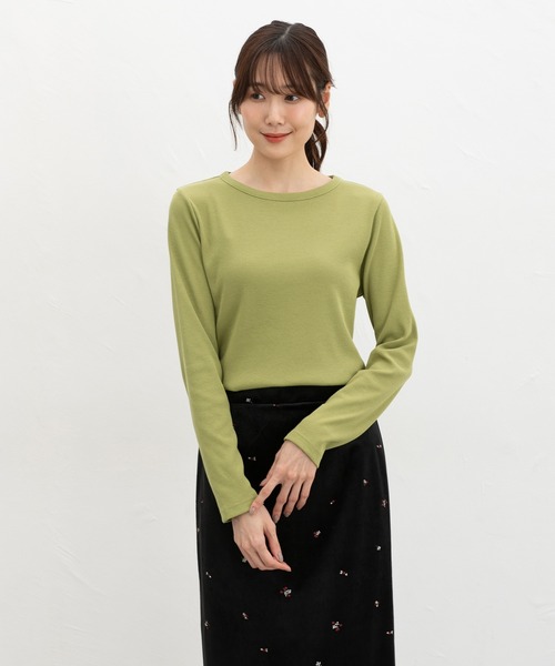 Honeys(ハニーズ)の「テレコボートネックT(Tシャツ/カットソー・レディース・パープル/ブラック/キャメル/スミクロ/オフホワイト/ピンク・L/LL/M/S)」の19枚目の写真