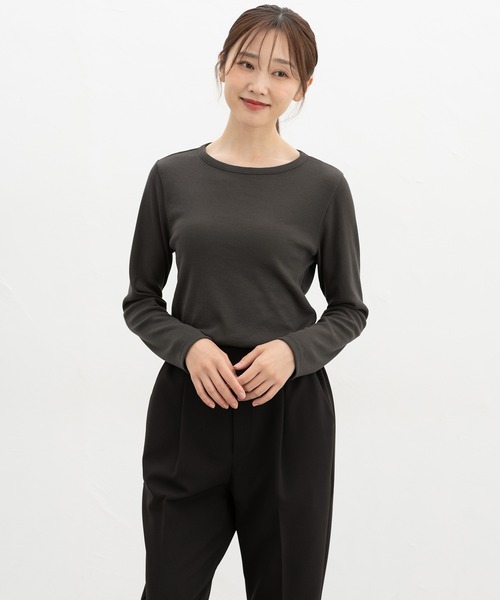 Honeys(ハニーズ)の「テレコボートネックT(Tシャツ/カットソー・レディース・パープル/ブラック/キャメル/スミクロ/オフホワイト/ピンク・L/LL/M/S)」の22枚目の写真