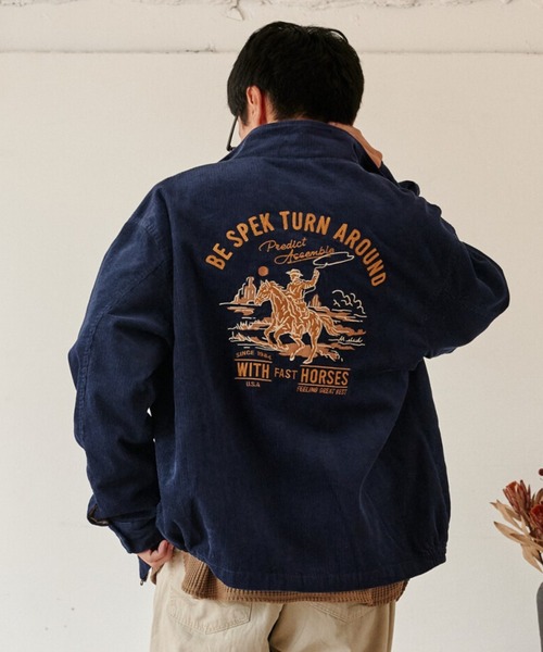 POWER TO THE PEOPLE(パワートゥーザピープル)の「コーデュロイ刺繍スタンドジャケット(ブルゾン・メンズ・ブラウン/ネイビー/マスタード・MEDIUM/LARGE/X-LARGE)」の1枚目の写真