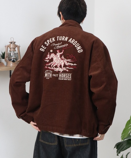 POWER TO THE PEOPLE(パワートゥーザピープル)の「コーデュロイ刺繍スタンドジャケット(ブルゾン・メンズ・ブラウン/ネイビー/マスタード・MEDIUM/LARGE/X-LARGE)」の2枚目の写真