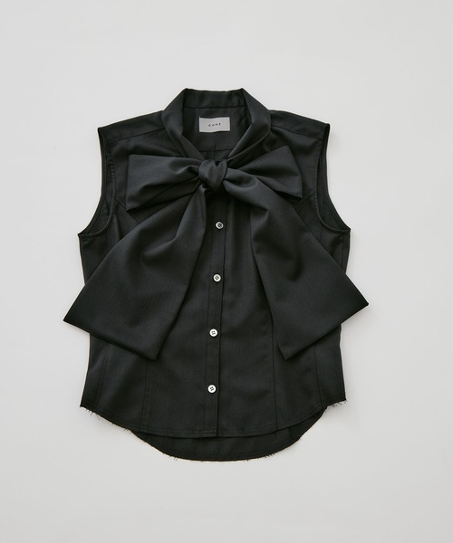 CONZ（コンズ）の「tied sleeve-less shirt（シャツ/ブラウス・レディース・ライトグレー/ストライプ/ブラック・1/2）」の2枚目の写真