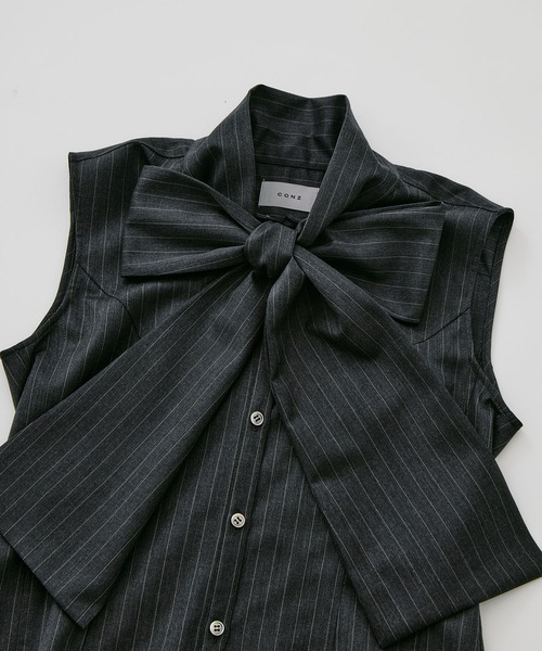 CONZ（コンズ）の「tied sleeve-less shirt（シャツ/ブラウス・レディース・ライトグレー/ストライプ/ブラック・1/2）」の13枚目の写真