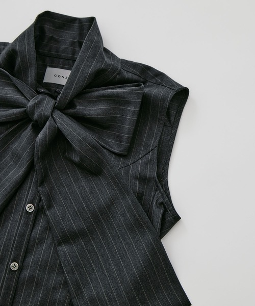 CONZ（コンズ）の「tied sleeve-less shirt（シャツ/ブラウス・レディース・ライトグレー/ストライプ/ブラック・1/2）」の15枚目の写真